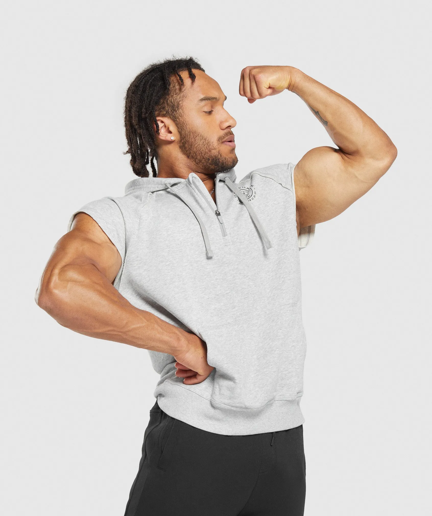 Gymshark Legacy 1/4 Zip Cap Sleeve Hoodie - Light Grey Core Marl sold by Gymshark product image thumbnail 5