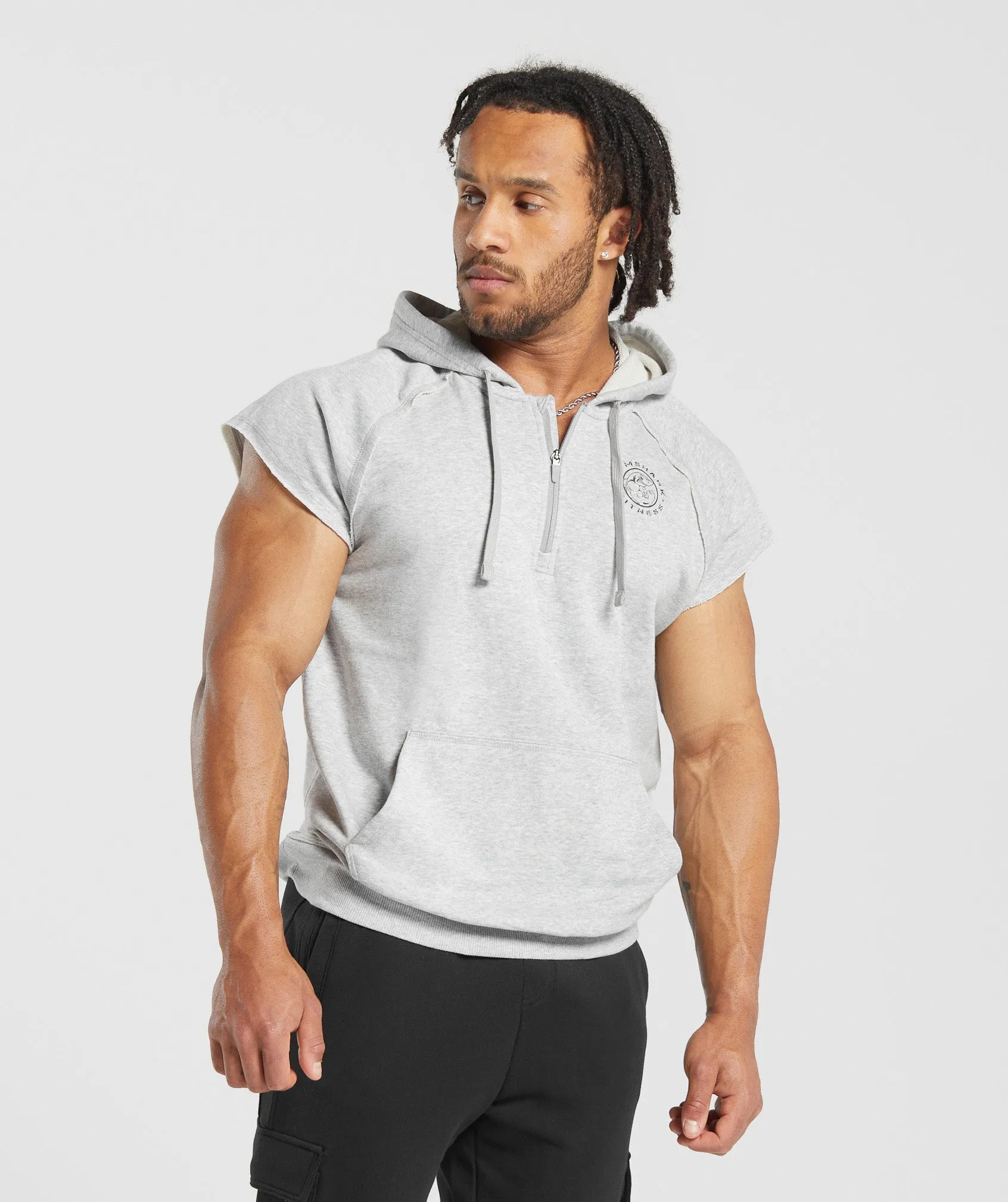 Gymshark Legacy 1/4 Zip Cap Sleeve Hoodie - Light Grey Core Marl sold by Gymshark product image thumbnail 3