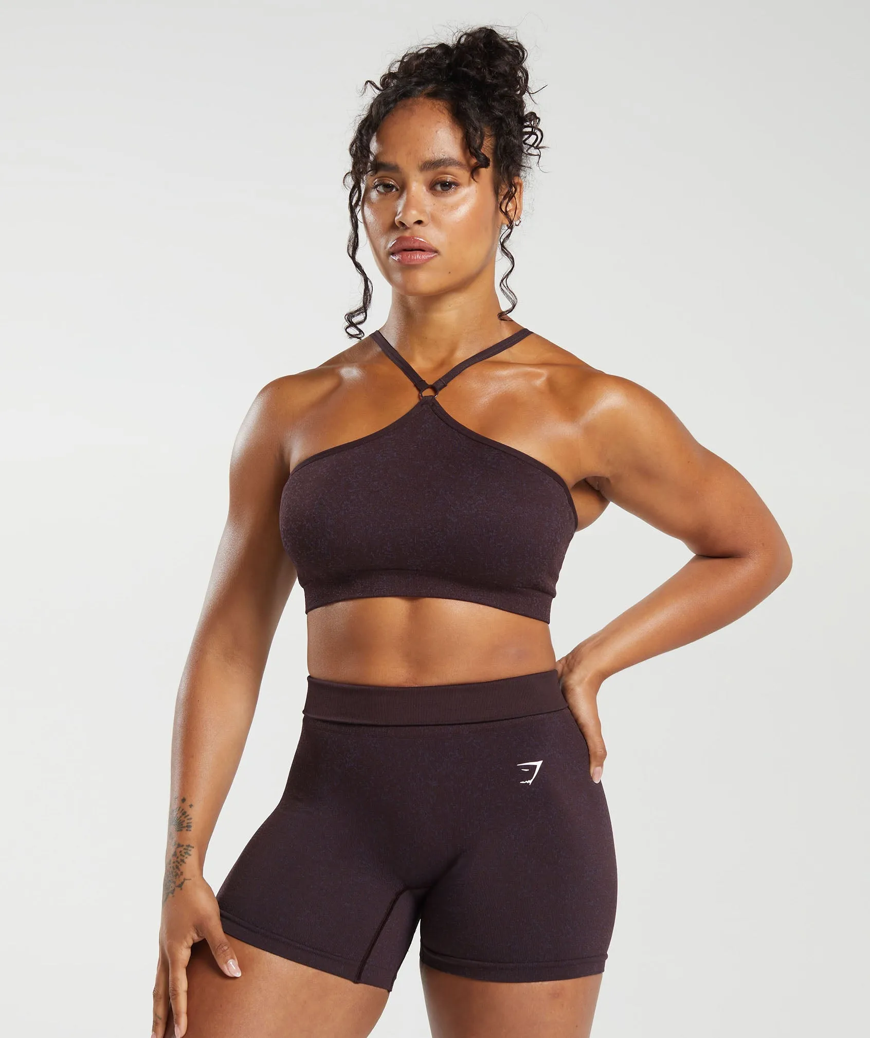 Gymshark Adapt Fleck Seamless Halterneck Bralette - Plum Brown/Dewberry Purple sold by Gymshark