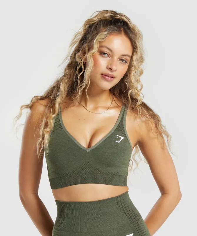Gymshark Vital Seamless V Neck Sports Bra - Base Green Marl sold by Gymshark