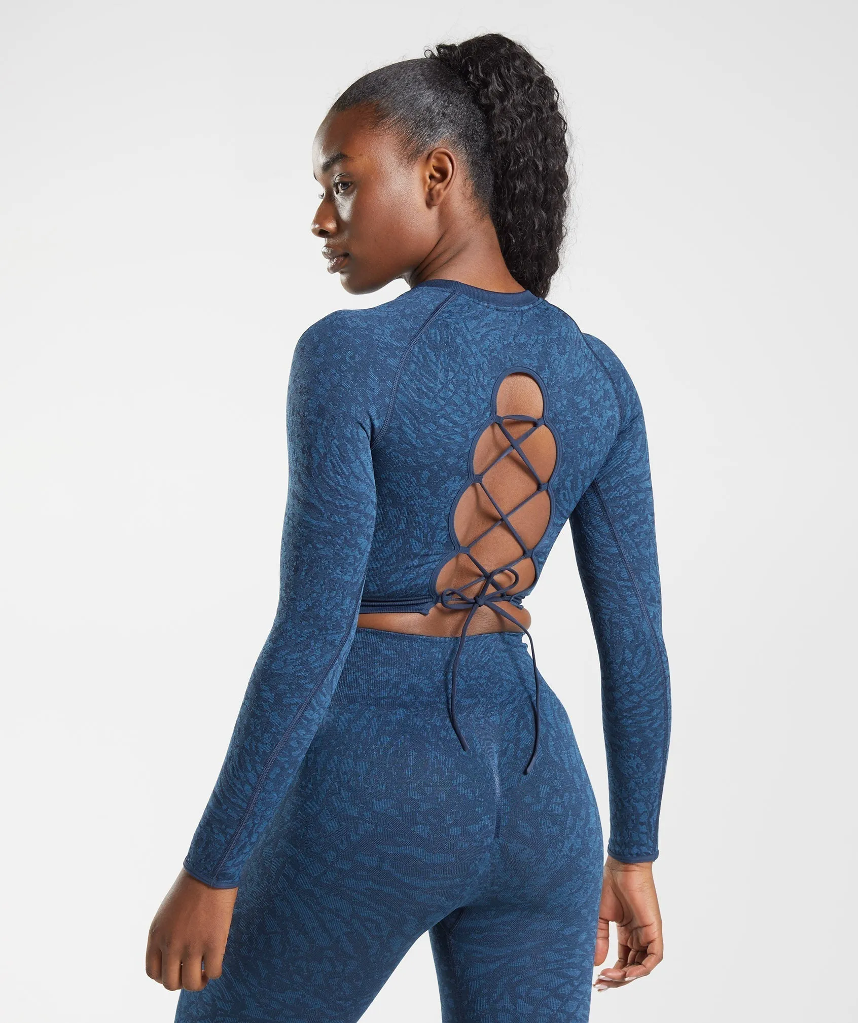 Gymshark Adapt Animal Seamless Lace Up Back Top - Wild | Navy sold by Gymshark product image thumbnail 3