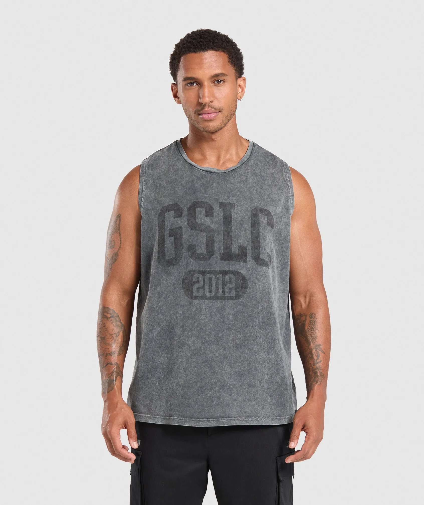Gymshark Collegiate Shadow Washed Tank - Asphalt Grey sold by Gymshark