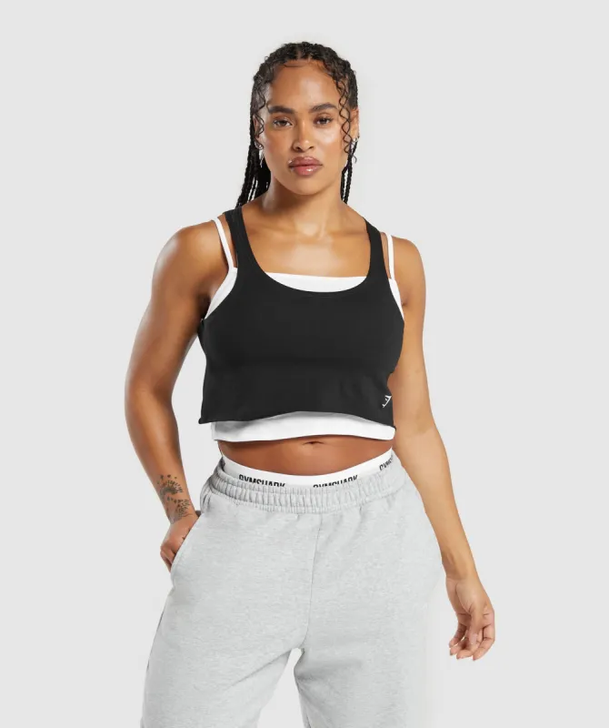 Gymshark Lifting 2 In 1 Crop Tank - White/Black sold by Gymshark
