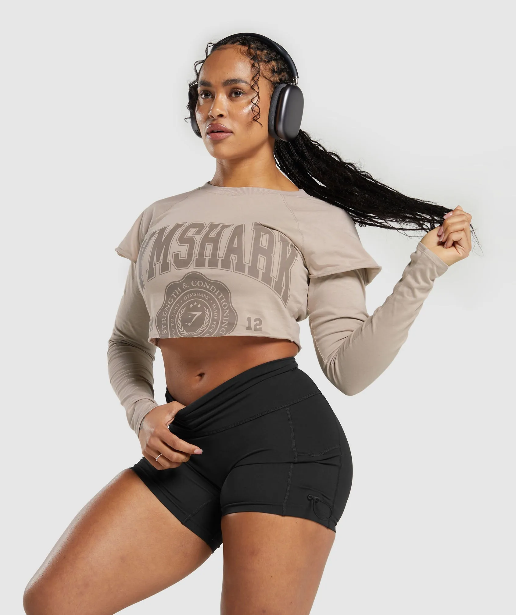 Gymshark Lifting 2 In 1 Long Sleeve Crop Top - Stone Pink sold by Gymshark product image thumbnail 4