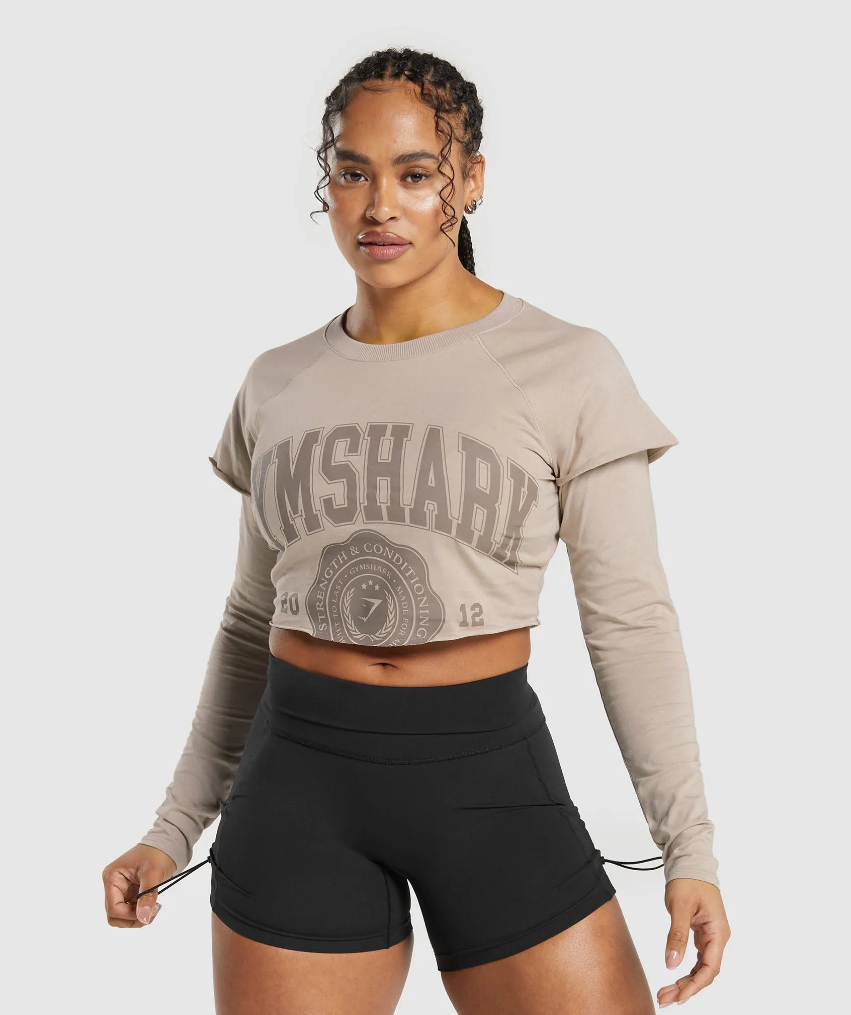 Gymshark Lifting 2 In 1 Long Sleeve Crop Top - Stone Pink sold by Gymshark