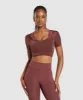 Gymshark Stitch Feature Crop Top - Burgundy Brown sold by Gymshark