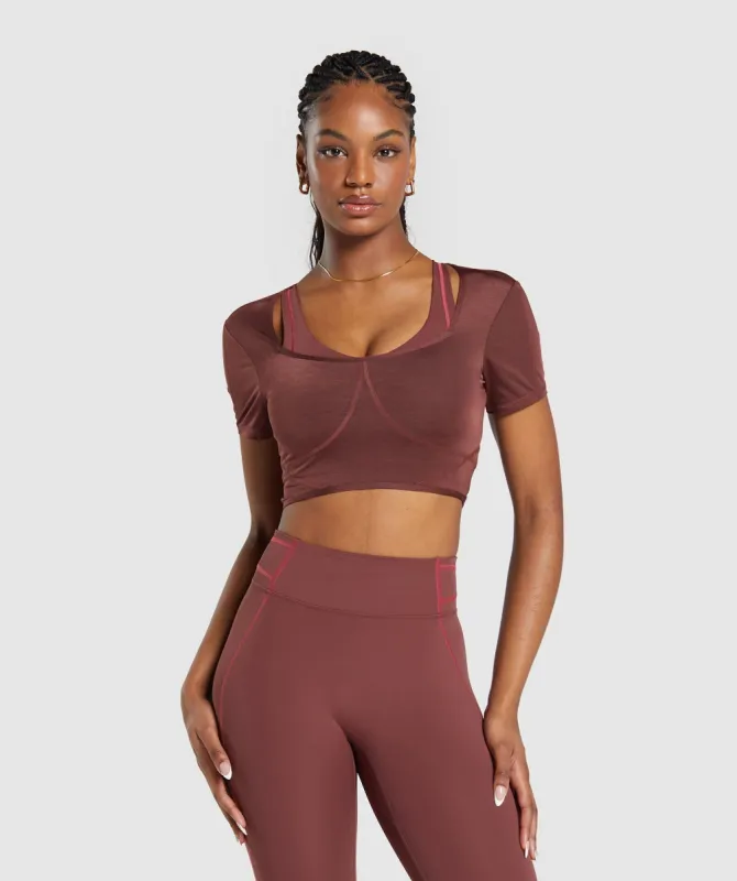 Gymshark Stitch Feature Crop Top - Burgundy Brown sold by Gymshark