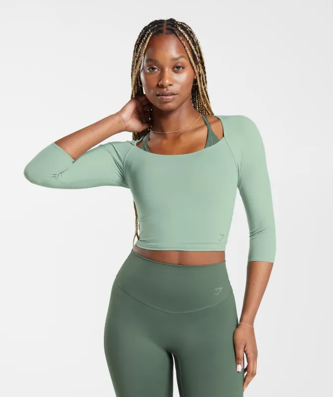 Gymshark Elevate 3/4 Sleeve Crop Top - Desert Sage Green sold by Gymshark