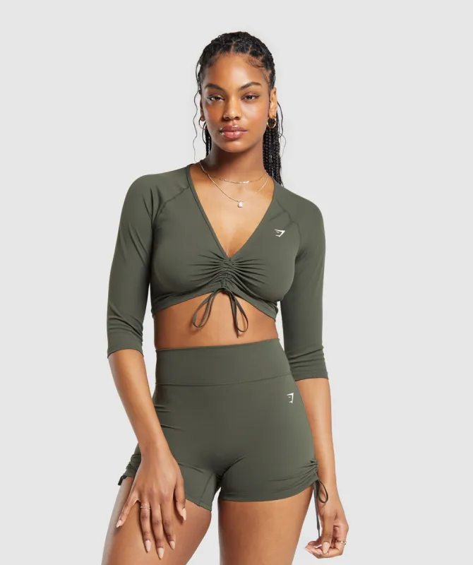 Gymshark Ruche 3/4 Sleeve Crop Top - Strength Green sold by Gymshark