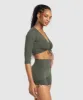 Gymshark Ruche 3/4 Sleeve Crop Top - Strength Green sold by Gymshark