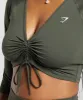 Gymshark Ruche 3/4 Sleeve Crop Top - Strength Green sold by Gymshark