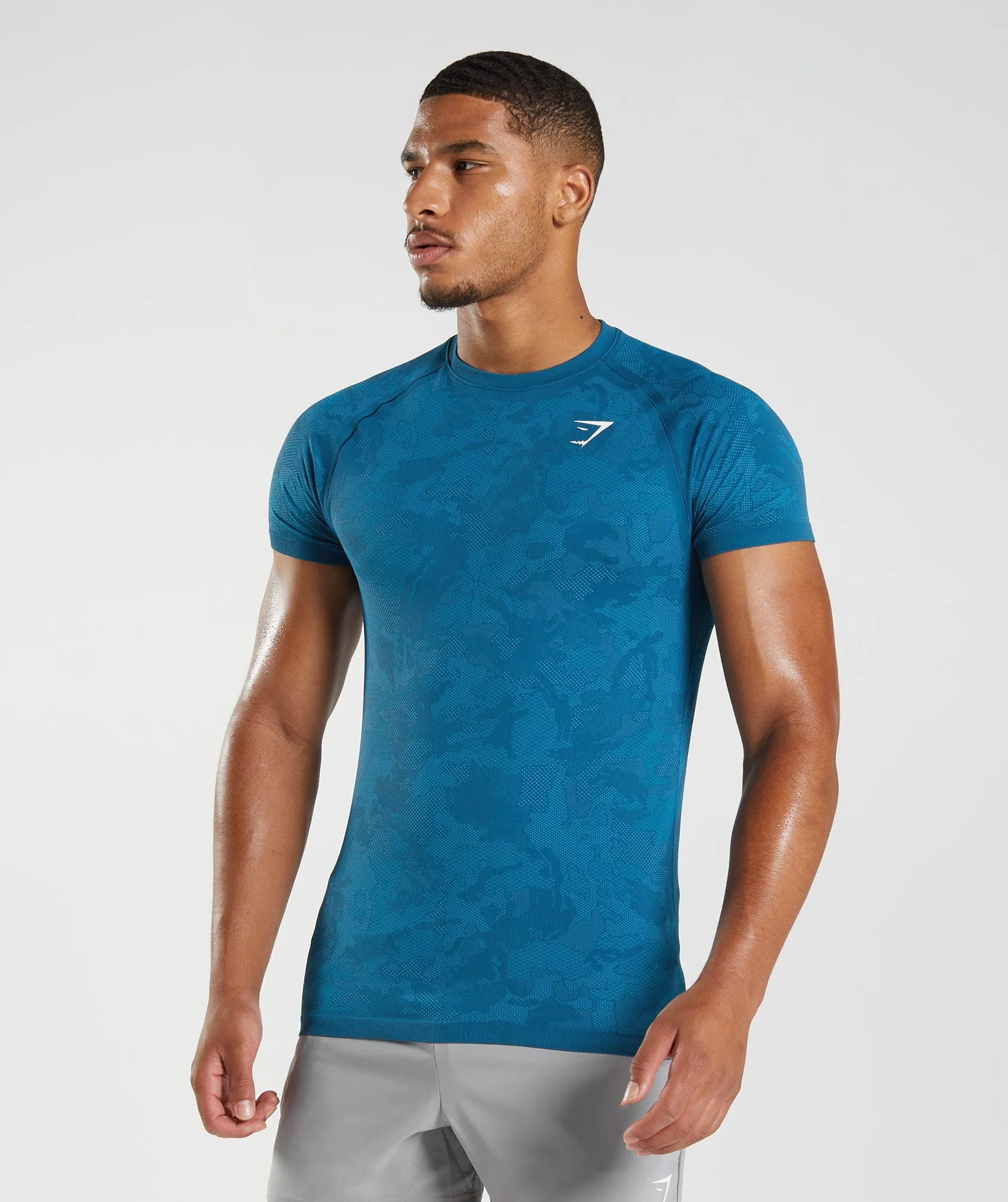 Gymshark Geo Seamless T-Shirt - Atlantic Blue/Shark Blue sold by Gymshark