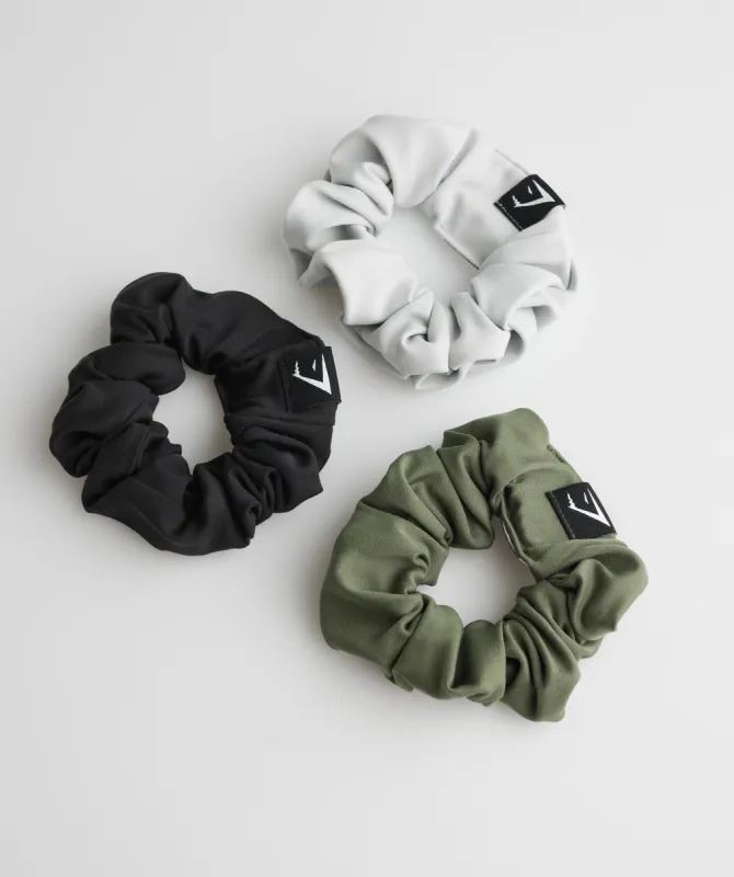 Gymshark Scrunchies 3Pk - Black/Core Olive/Light Grey sold by Gymshark