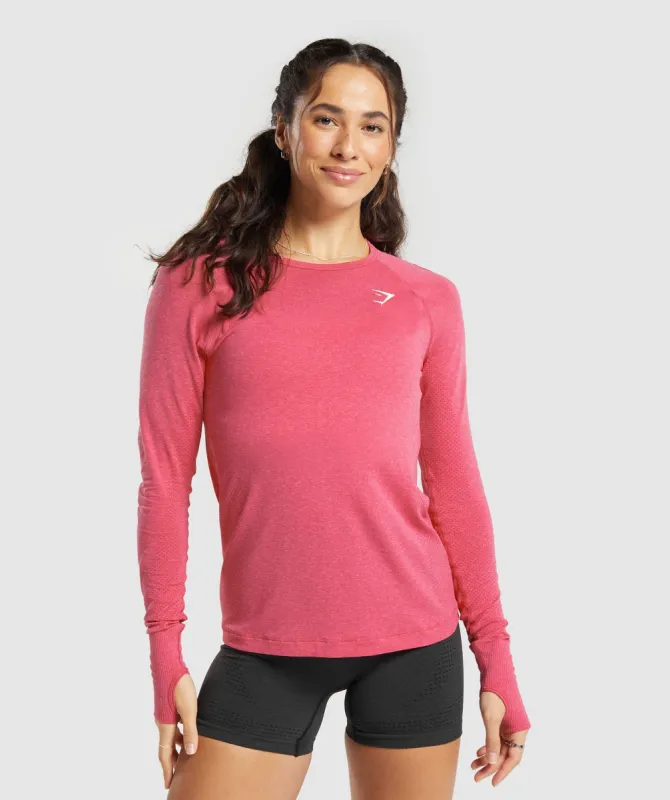 Gymshark Vital Seamless  2.0 Light Long Sleeve Top - Bright Fuchsia Marl sold by Gymshark