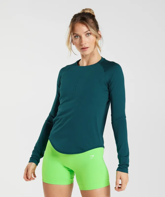 Gymshark Sweat Seamless Long Sleeve Top - Winter Teal sold by Gymshark