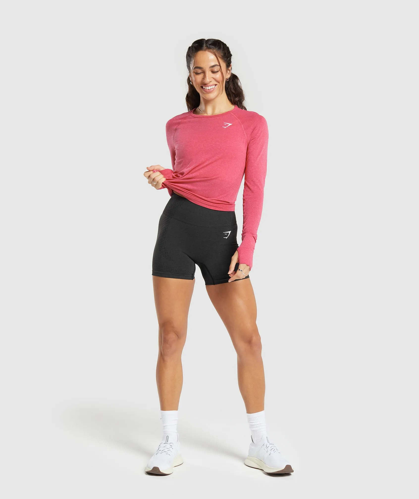 Gymshark Vital Seamless 2.0 Light Long Sleeve Top - Bright Fuchsia Marl sold by Gymshark product image thumbnail 4