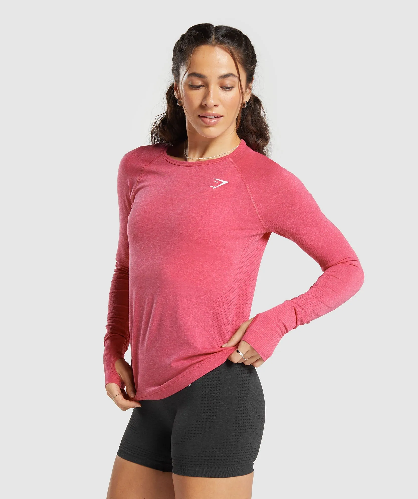 Gymshark Vital Seamless 2.0 Light Long Sleeve Top - Bright Fuchsia Marl sold by Gymshark product image thumbnail 3