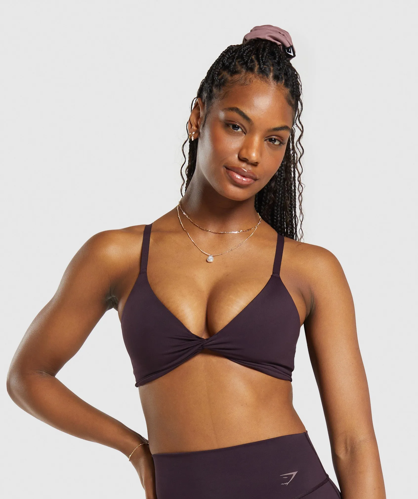 Gymshark Elevate Twist Front Bralette - Plum Brown sold by Gymshark