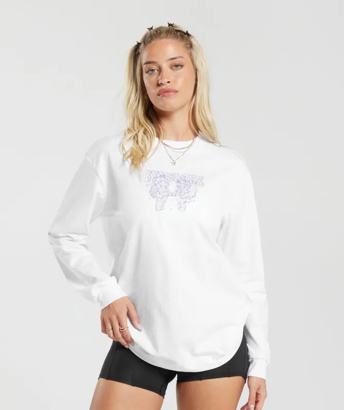 Gymshark Cherub Graphic Long Sleeve Top - White sold by Gymshark