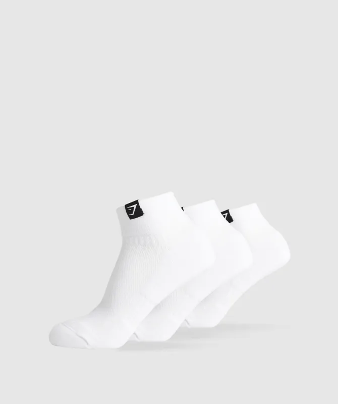 Gymshark Woven Tab Quarter Socks 3pk - White sold by Gymshark