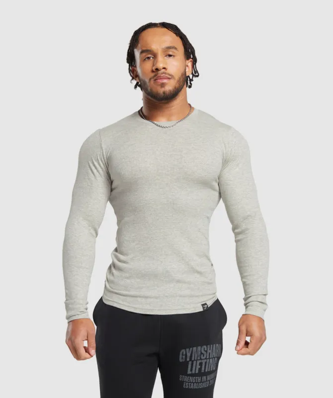 Gymshark Ribbed Long Sleeve T-Shirt - Stone Grey Marl sold by Gymshark