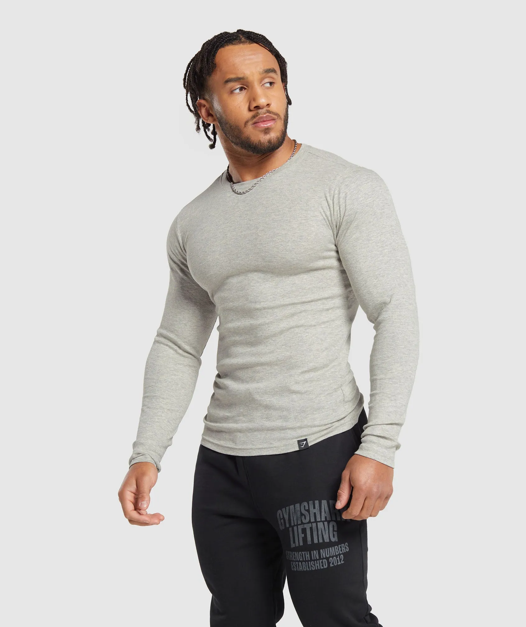 Gymshark Ribbed Long Sleeve T-Shirt - Stone Grey Marl sold by Gymshark product image thumbnail 2