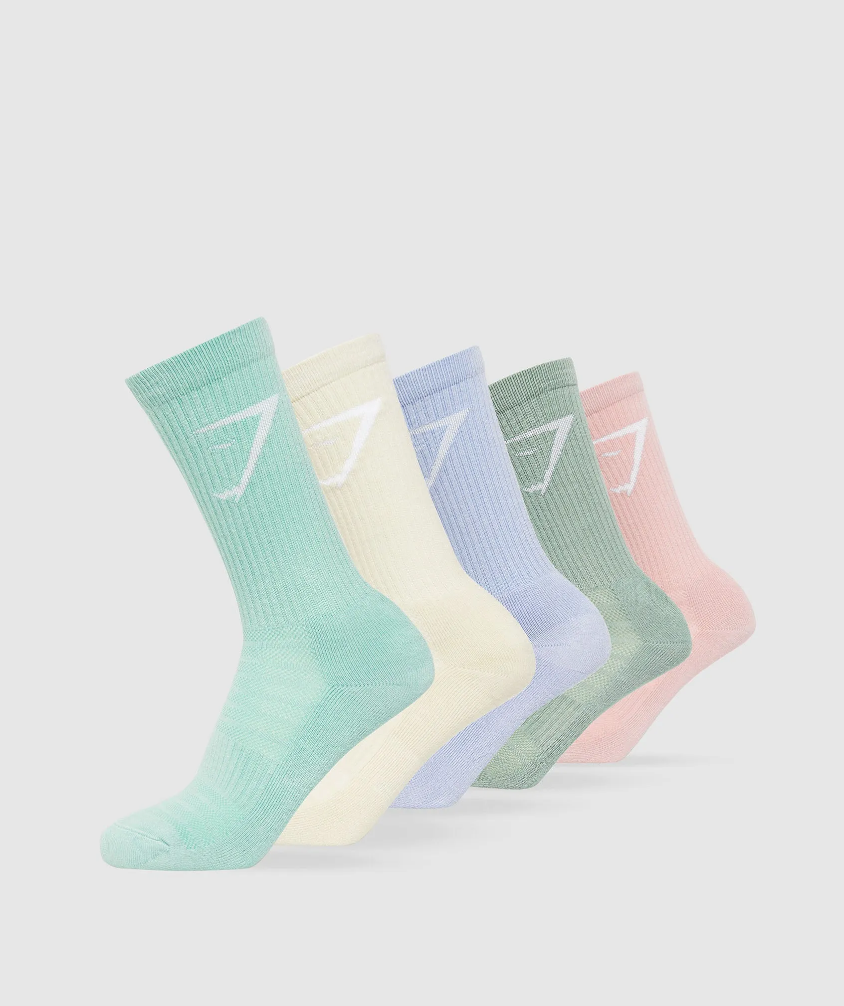 Gymshark Crew Socks 5pk - White/Pink/Green/Lilac/Green sold by Gymshark
