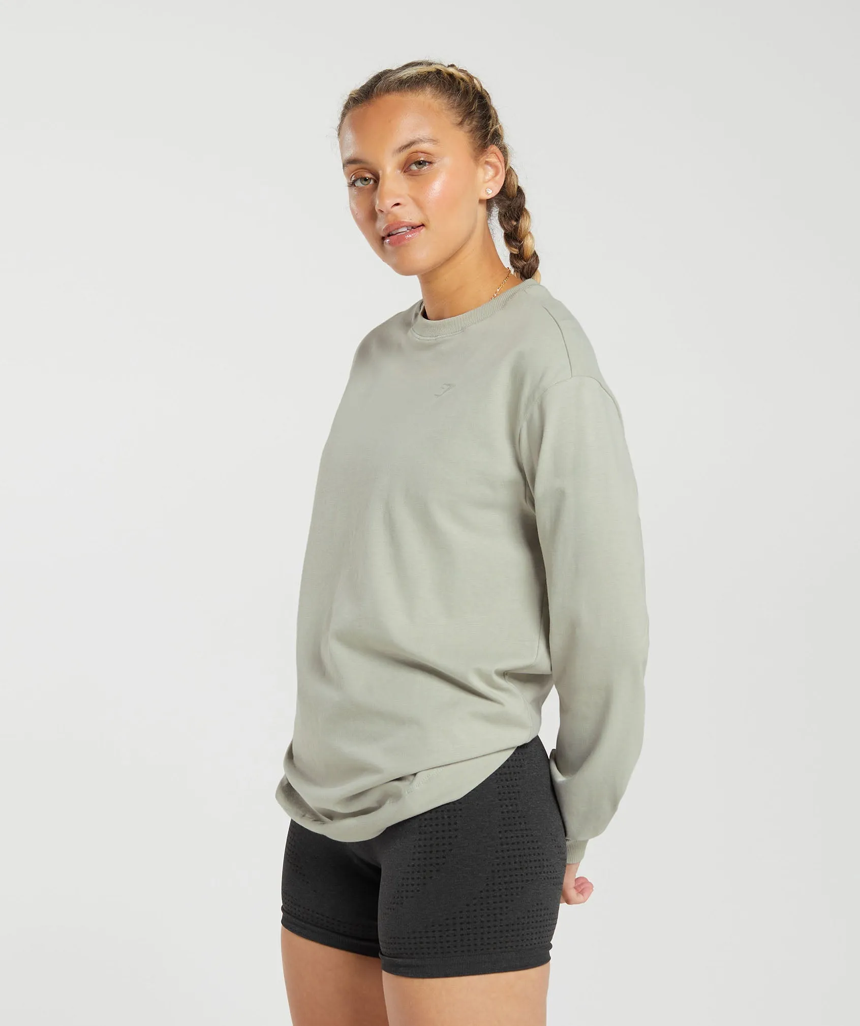 Gymshark Cotton Oversized Long Sleeve Top - Stone Grey sold by Gymshark product image thumbnail 3