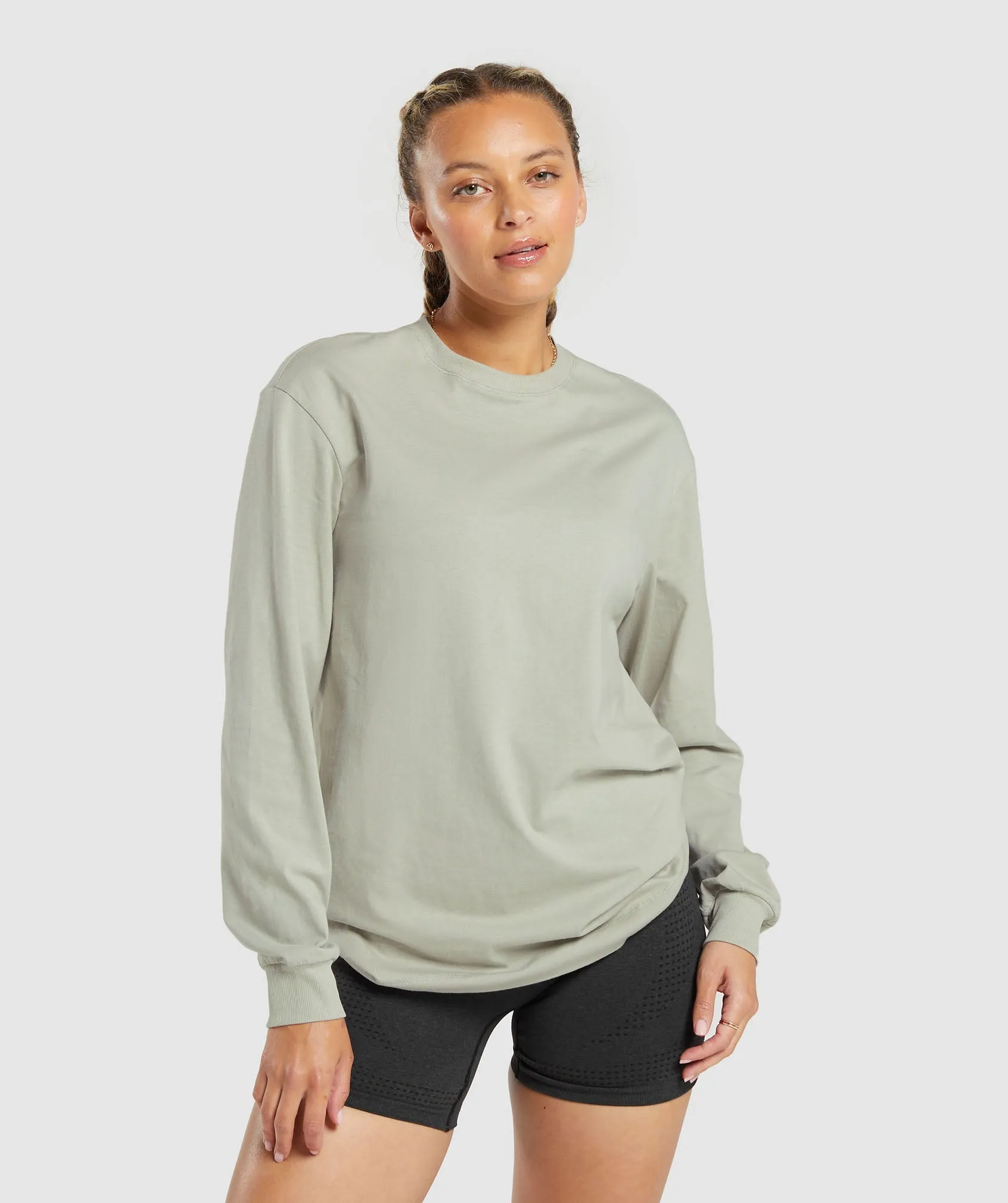 Gymshark Cotton Oversized Long Sleeve Top - Stone Grey sold by Gymshark