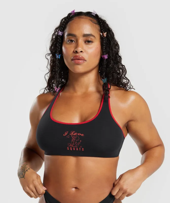 Gymshark Cotton Graphic Bralette - Black sold by Gymshark