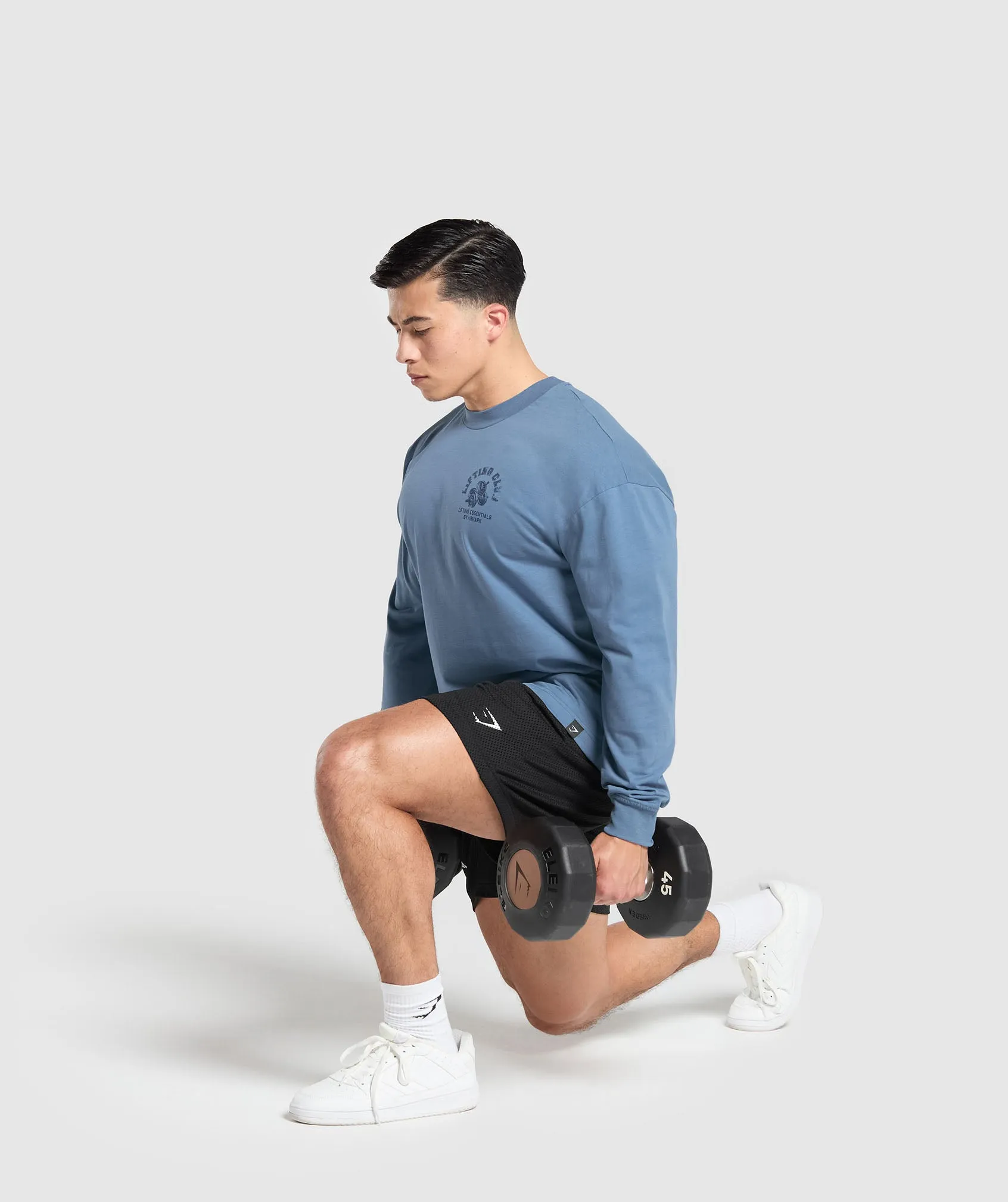 Gymshark Dumbbells Long Sleeve T-Shirt - Faded Blue sold by Gymshark product image thumbnail 4