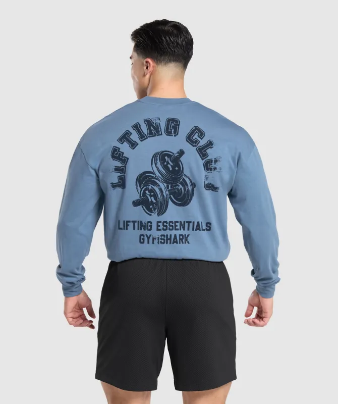 Gymshark Dumbbells Long Sleeve T-Shirt - Faded Blue sold by Gymshark