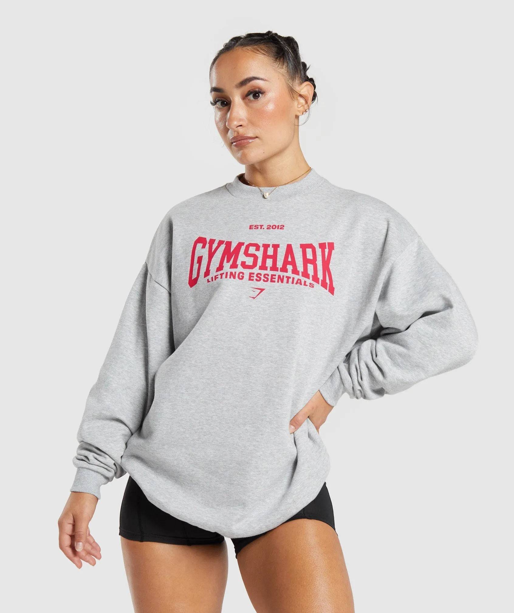 Gymshark Lifting Essentials Graphic Oversized Sweatshirt - Light Grey Core Marl sold by Gymshark