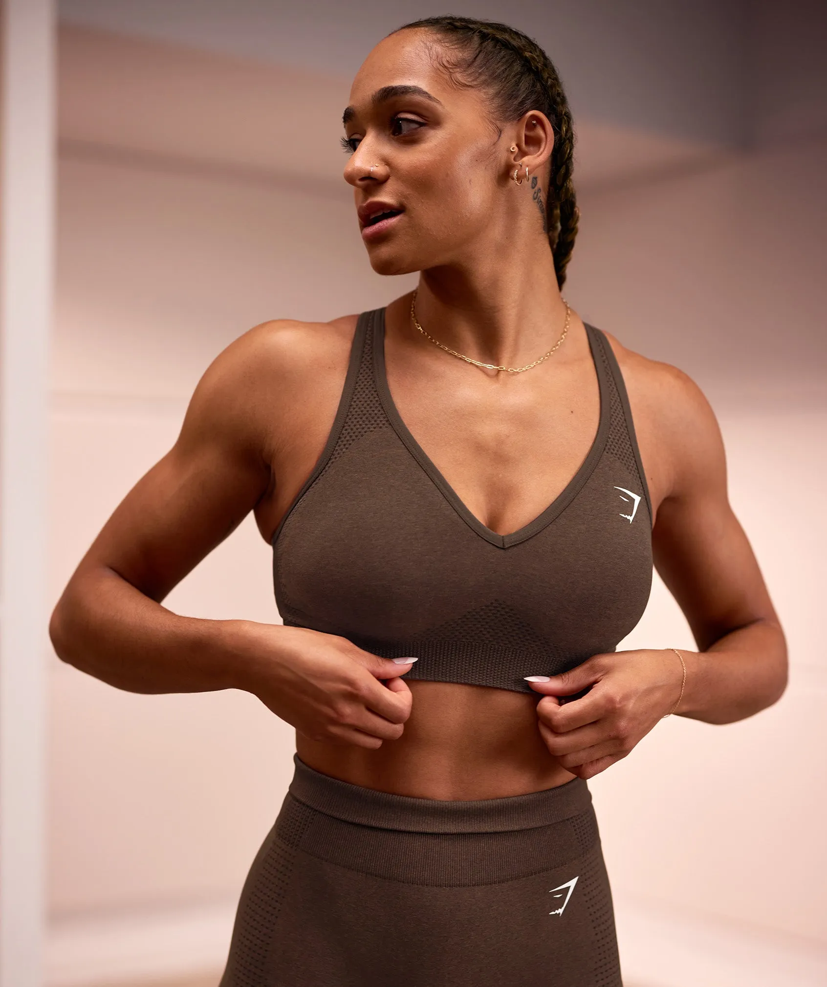 Gymshark Vital V Neck Sports Bra - Espresso Marl sold by Gymshark