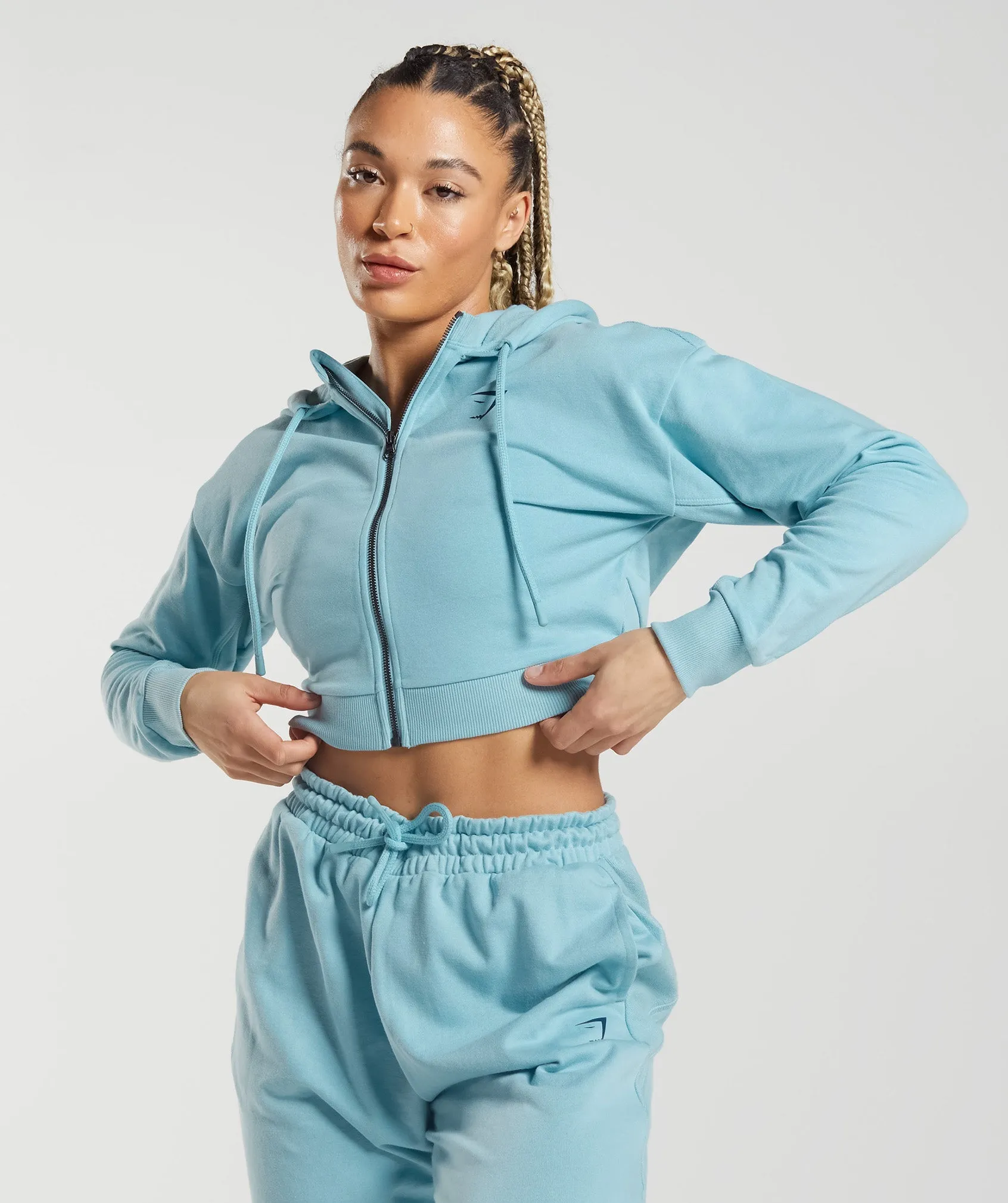 GS Power Cropped Zip Hoodie - Iceberg Blue sold by Gymshark