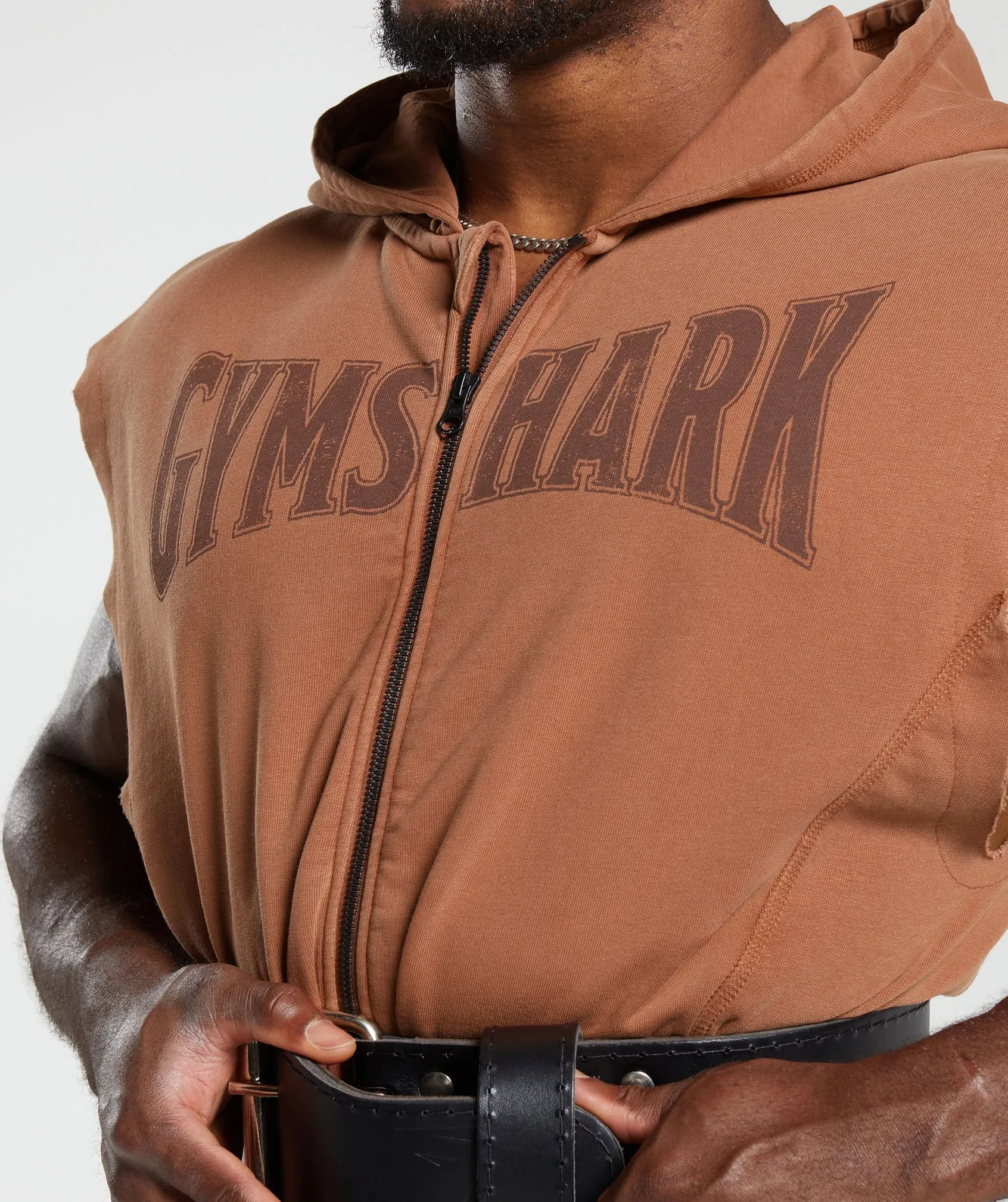 Gymshark Heritage Washed Sleeveless Zip Up Hoodie - Canyon Brown sold by Gymshark product image thumbnail 5