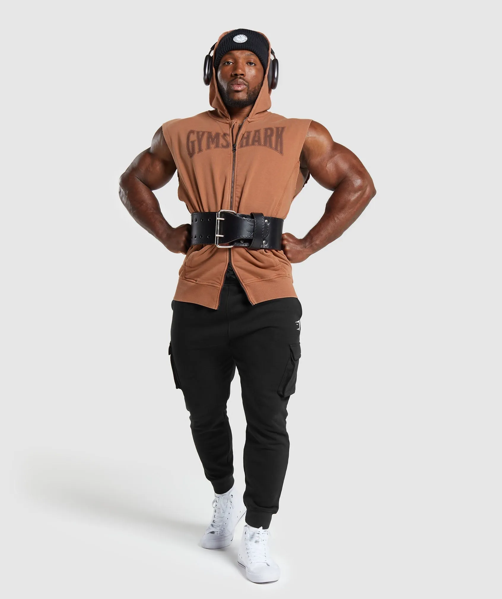 Gymshark Heritage Washed Sleeveless Zip Up Hoodie - Canyon Brown sold by Gymshark product image thumbnail 4