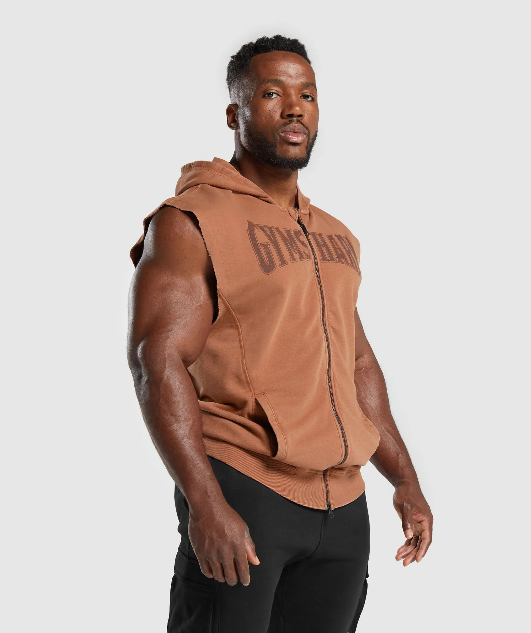 Gymshark Heritage Washed Sleeveless Zip Up Hoodie - Canyon Brown sold by Gymshark product image thumbnail 3