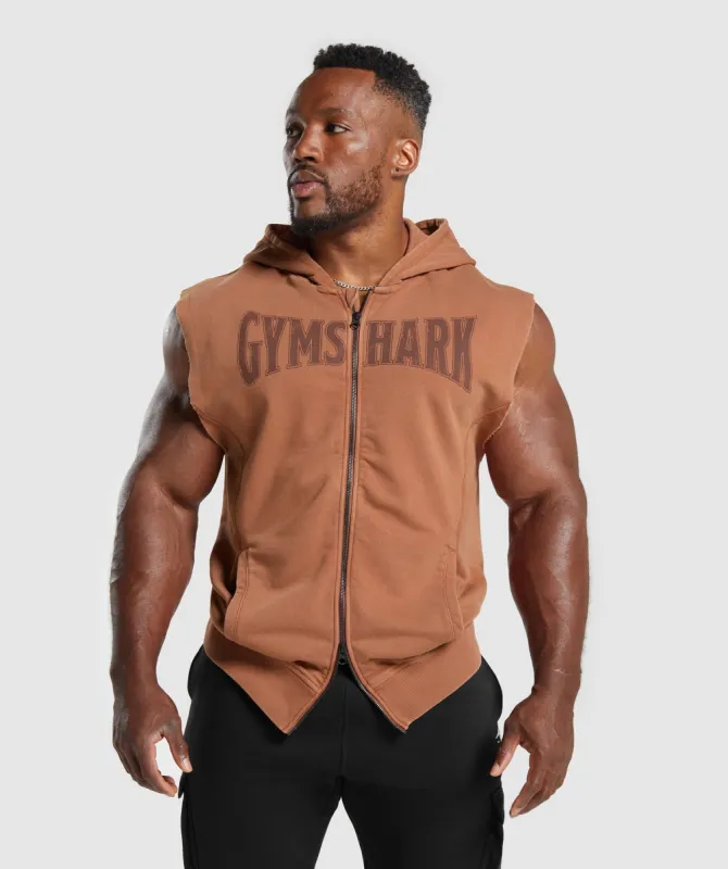 Gymshark Heritage Washed Sleeveless Zip Up Hoodie - Canyon Brown sold by Gymshark