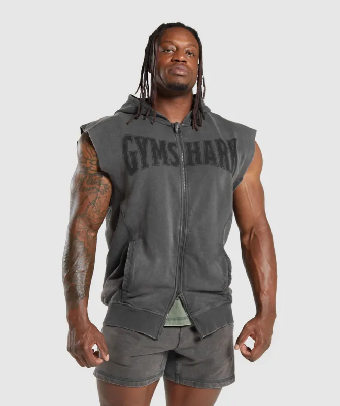 Gymshark Heritage Washed Sleeveless Zip Hoodie - Onyx Grey sold by Gymshark
