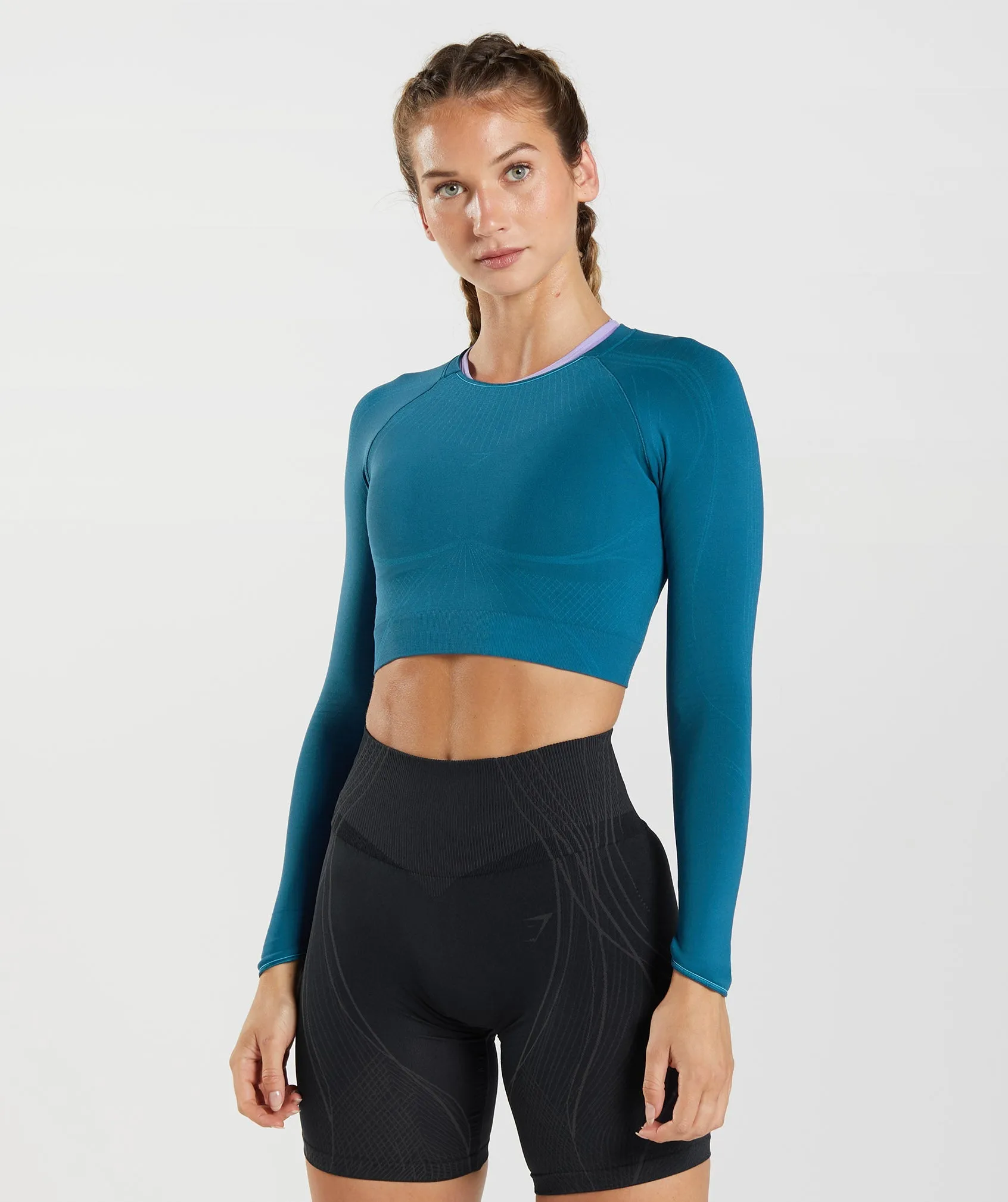 Gymshark Apex Seamless Crop Top - Atlantic Blue/Shark Blue sold by Gymshark