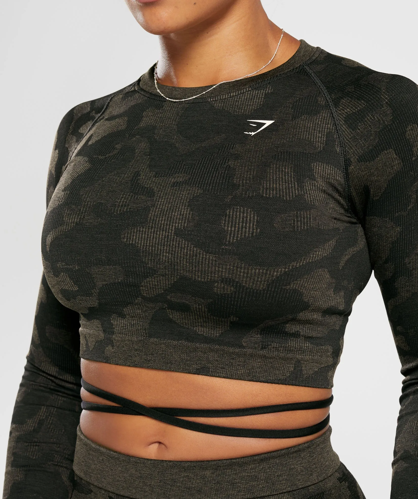 Gymshark Adapt Camo Seamless Ribbed Long Sleeve Crop Top - Black/Camo Brown sold by Gymshark product image thumbnail 5