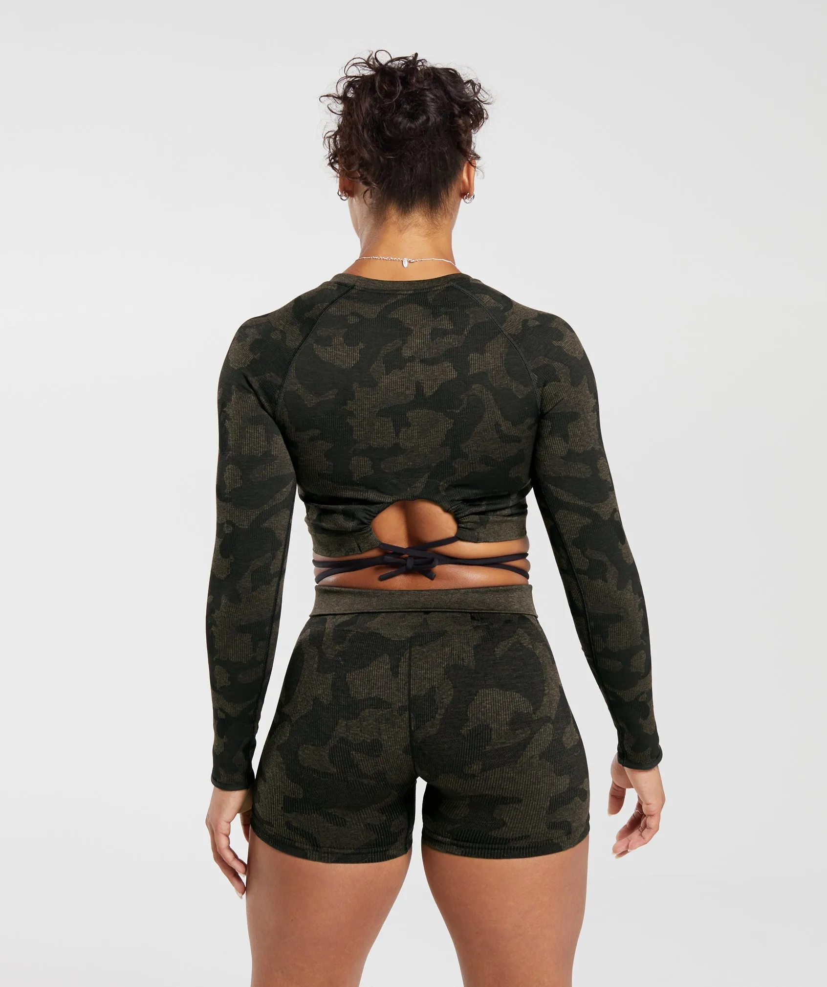 Gymshark Adapt Camo Seamless Ribbed Long Sleeve Crop Top - Black/Camo Brown sold by Gymshark product image thumbnail 2
