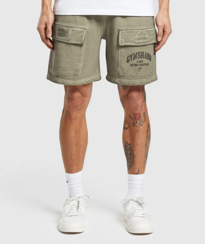 Gymshark Heavyweight Washed Cargo Shorts - Utility Green sold by Gymshark