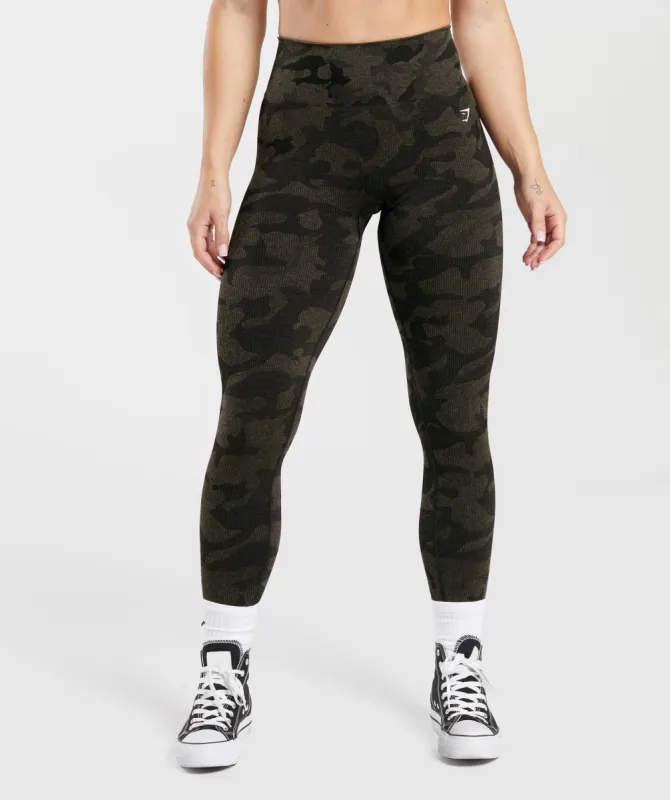 Gymshark Adapt Camo Seamless Ribbed Leggings - Black/Camo Brown sold by Gymshark