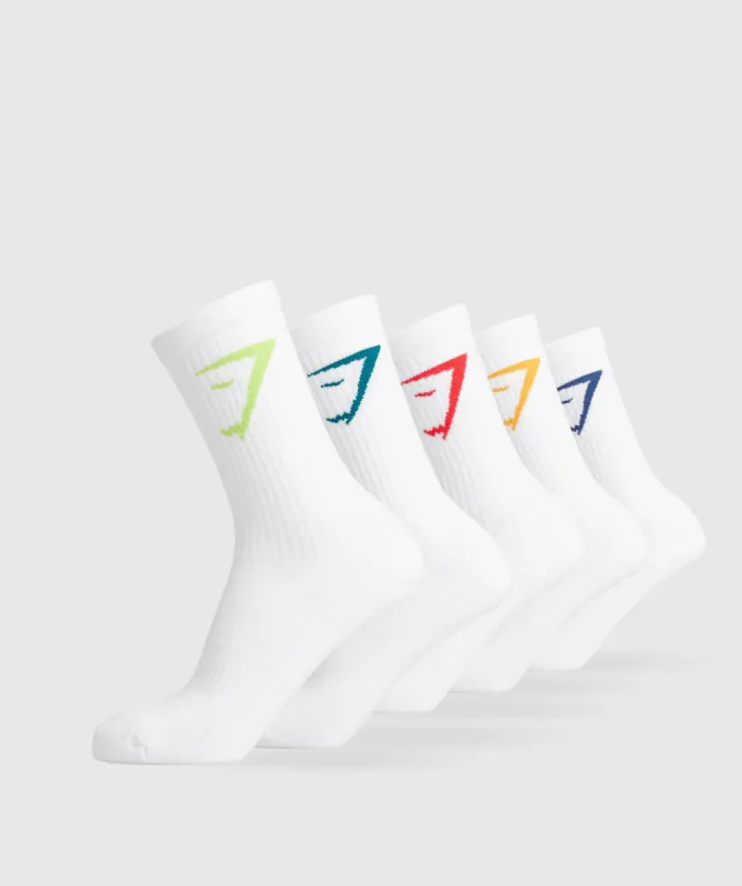 Gymshark Crew Socks 5pk - Yellow/Blue/Zesty Red/Green/Seafoam Blue sold by Gymshark