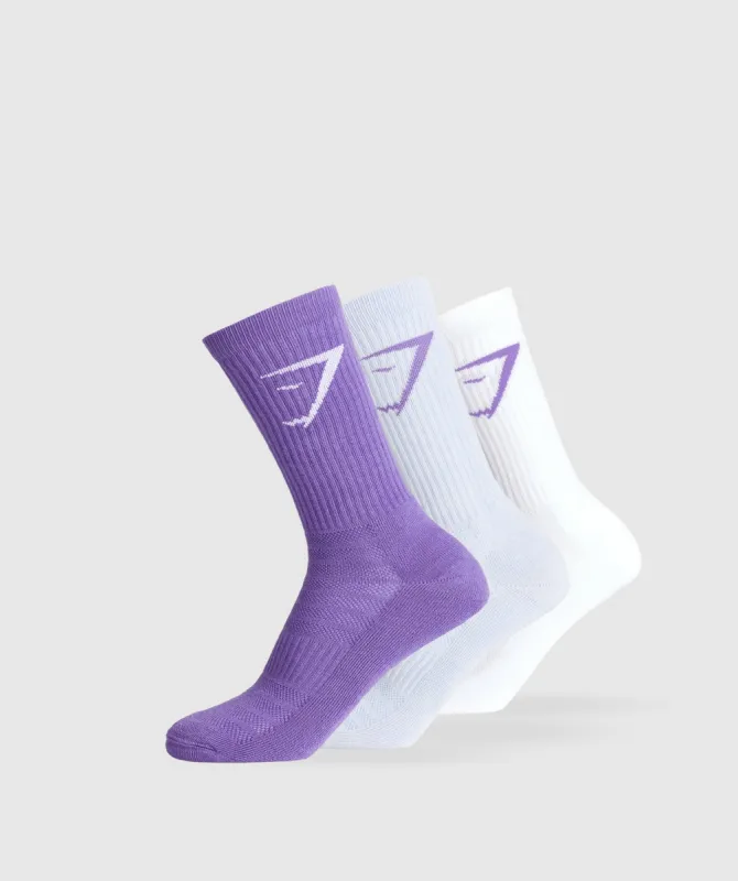 Gymshark Crew Socks 3pk - Stellar Purple/Silver Lilac/White sold by Gymshark