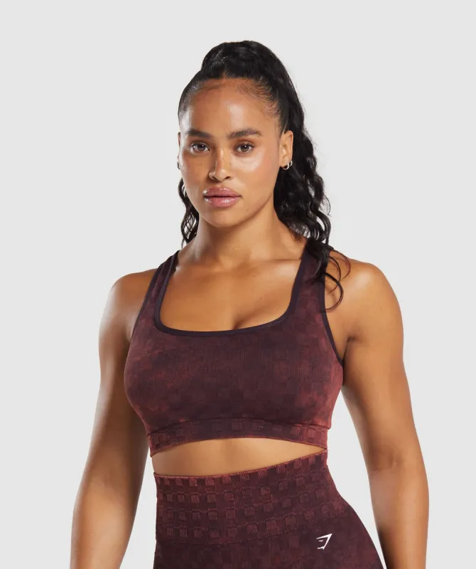 Gymshark Check Seamless Washed Sports Bra - Plum Brown sold by Gymshark