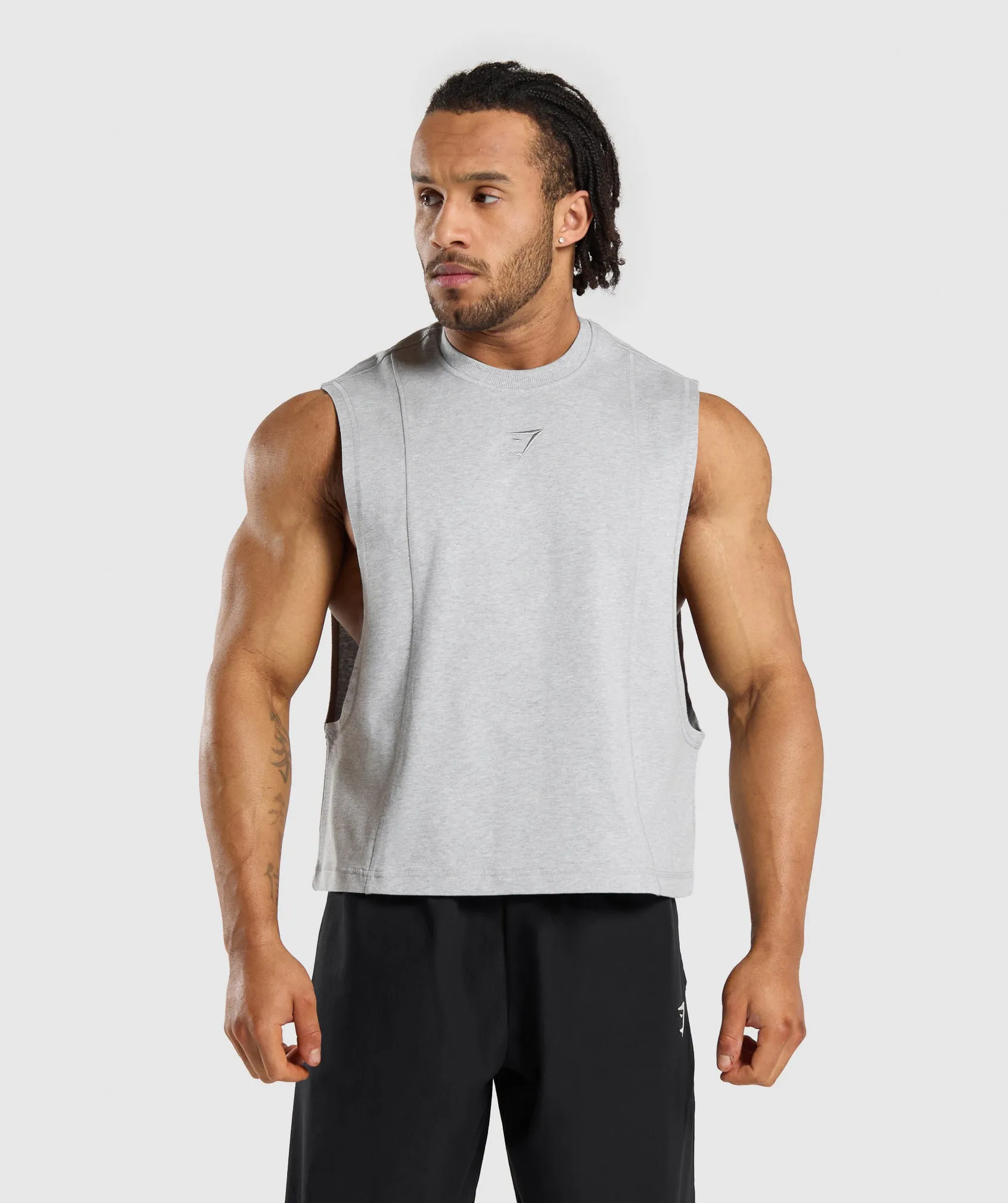 Gymshark Premium Lifting Boxy Cut Off Tank - Light Grey Marl sold by Gymshark
