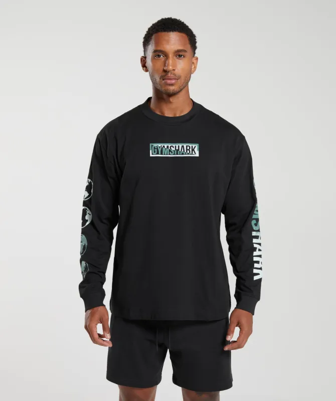 Gymshark Global Graphic Long Sleeve T-Shirt - Black sold by Gymshark